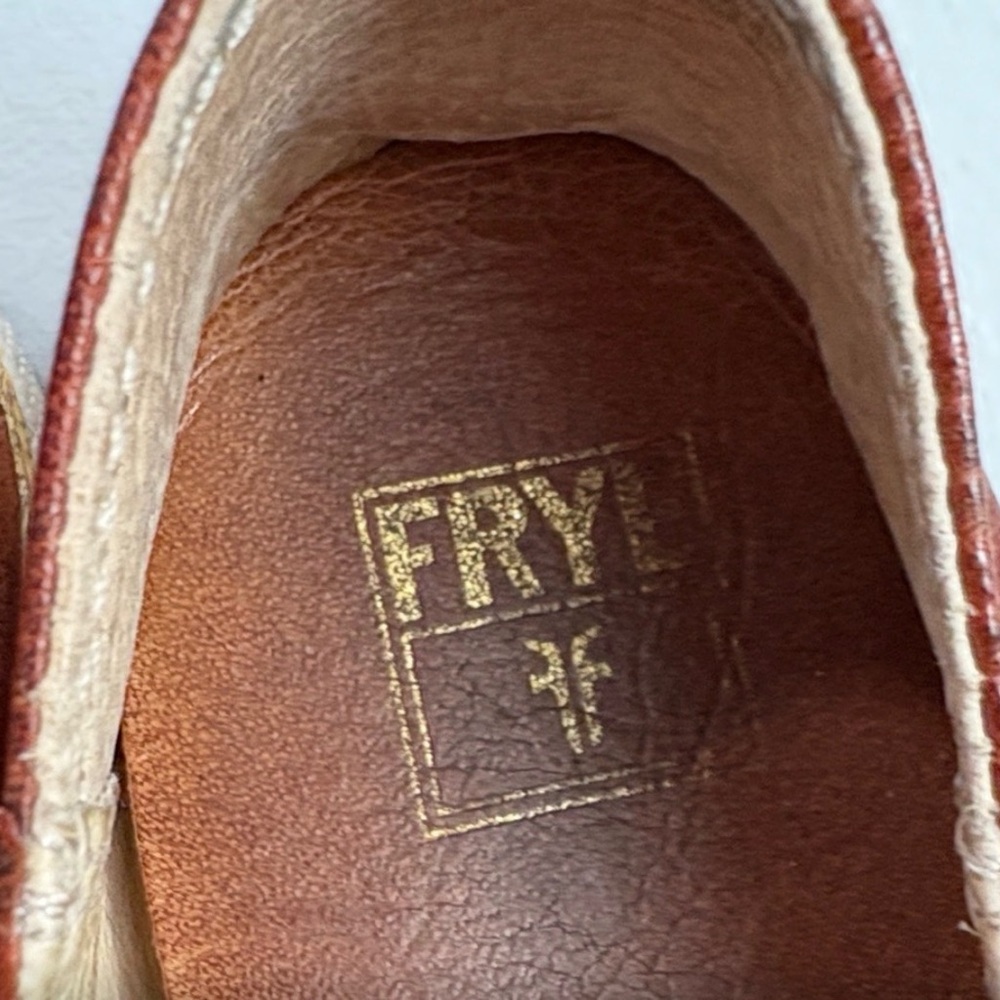 Frye Melanie Cognac Brown Scrunched Leather Slip-On Flats 9 - Picture 7 of 15